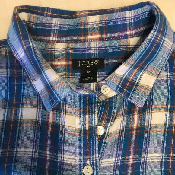 Ladies J. Crew Blue Plaid Long Sleeve Top - Picture 2 of 8